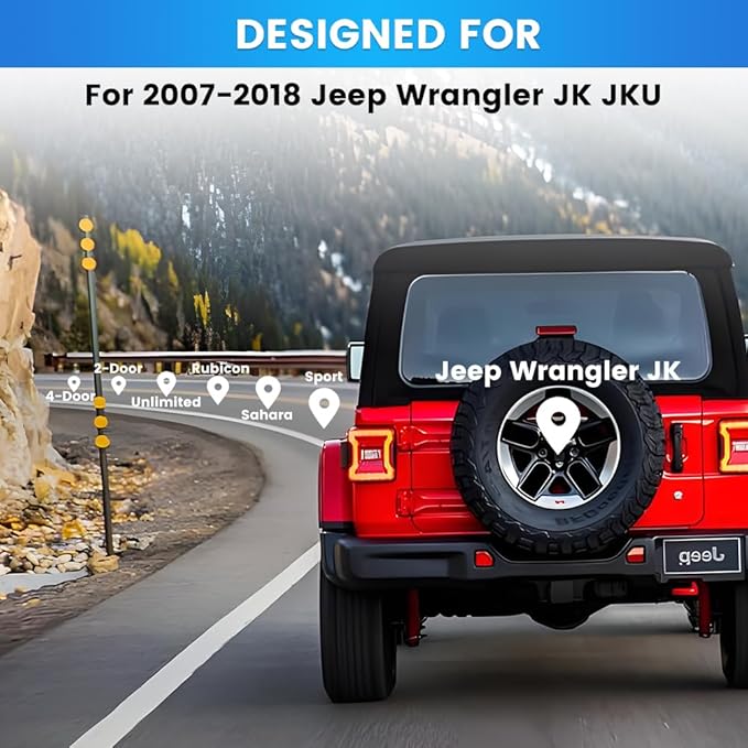 Junsun Backup Camera for Jeep Wrangler JK JKU Rubicon Sahara Sport Unlimited 2007-2018, Wide Angle Rear View Reverse Parking Off-Road Wheel Mount Camera
