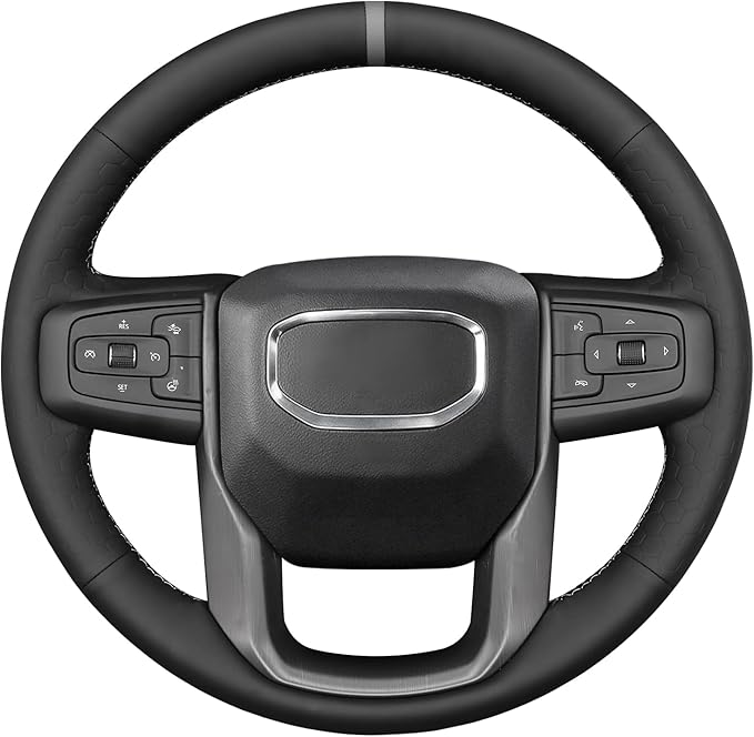 MEWANT DIY Stitching Car Steering Wheel Protector Wrap Cover for GMC Sierra 1500 2019-2023 / Sierra 1500 Limited 2022 / Sierra 2500 2020-2024 / Sierra 3500 2020-2024 / Yukon (XL) 2021-2023 Accessories