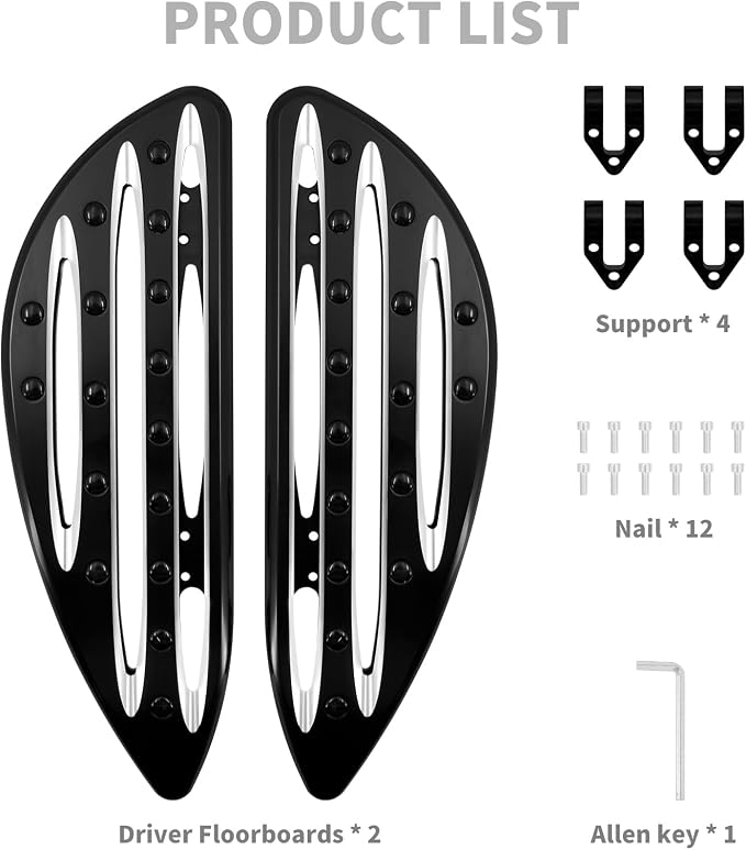 Front Driver Floorboard CNC Foot Pegs Rider Footboards Pedal Fit For Harley Touring Road King Road Glide Electra Glide Street Glide 1986-2025 Softail FL 1986-2017 (Black)