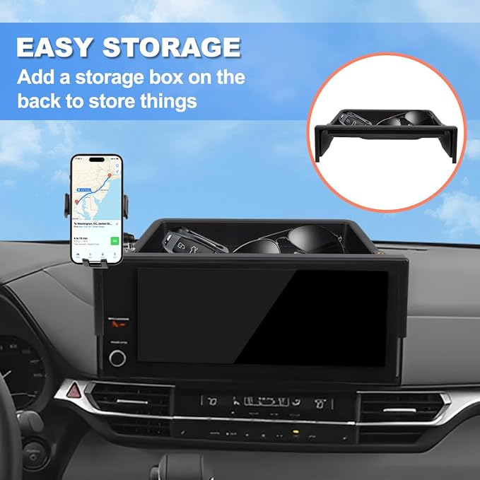 Car Phone Holder Compatible with Toyota Sienna 2025 Accessories 12.3-Inch Screen Fixed Clip, Cell Phone Mount with Dash Tray Organizer Hands-Free 360° Rotation (Not for LE Trim 8-Inch)