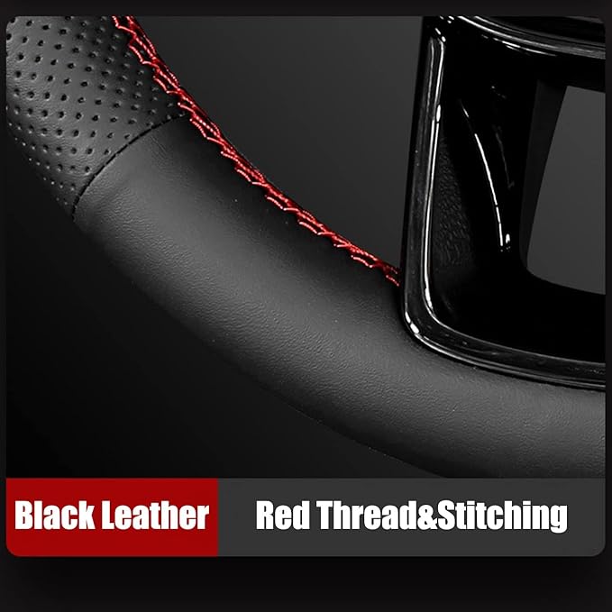 Hand-Stitched Steering Wheel Wrap for 11th Gen Honda Civic 2022 Interior Steering Wheel Protection Skin Cover Accessories (Black Leather)