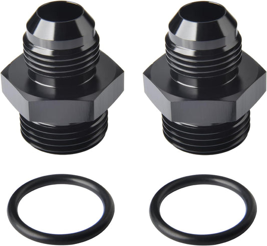 10AN Male Flare to 12AN ORB O-ring Boss Fuel Pump Rail Adapter Fitting Aluminum Black, Pack of 2