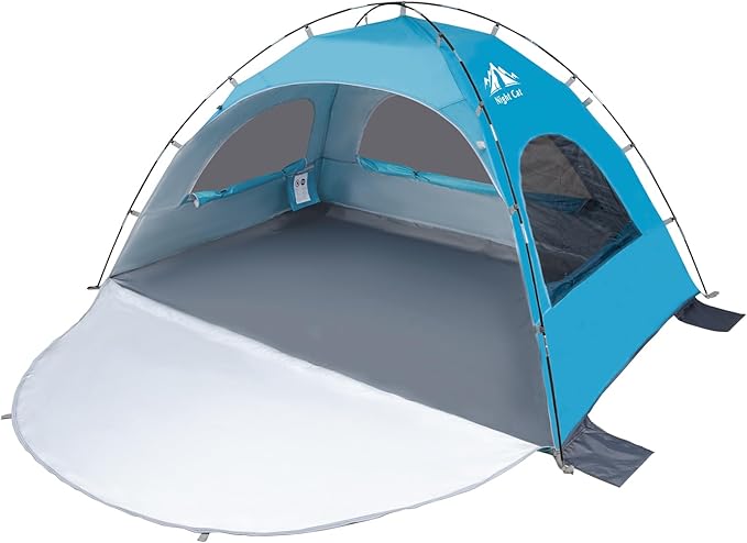 Night Cat Beach Tent Portable Camping Sun Shade Shelter for 2-4 Persons with UV Protection 3 Breathable Mesh Windows Extended Tent Floor Easy Set Up Outdoor