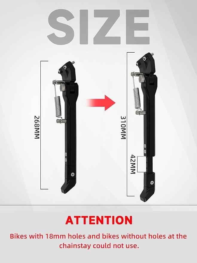 Kickstand for Ebike,CNC Aluminum Adjuster Side Kick Stand for 24-29 Inch Electric Mountain Bike Bicycle with 40mm Mount Hole - Black