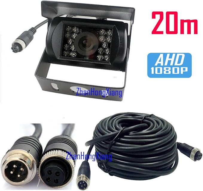 AHD 1080P Vehicle Backup Camera and 7 inch IPS Screen Monitor System, 2X Wired Car Rear View Mirror Camera 4 Pin with 15m20m Cable for RV Truck Camper Semi Box