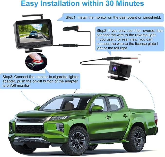 Wireless Backup Camera System Rear View Camera Monitor Kit HD 1080P Reverse Cameras for Truck Car Pickup RV Camper Waterproof Night Vision