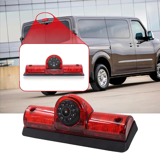 HD Brake Light Roof Rear View Reversing Backup Camera Parking Aids System with Angle Adjustable Compatible with Nissan NV1500/2500/3500 S SV SL Cargo Vans Transporter (Camera+7''Monitor)
