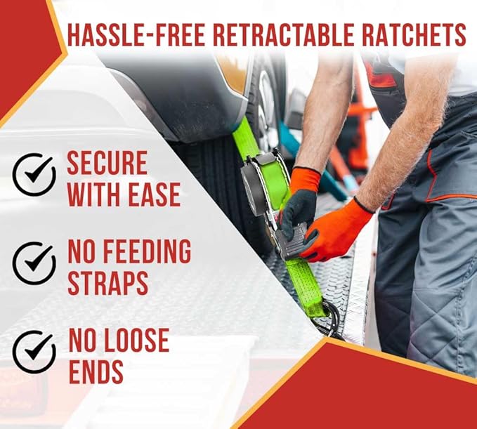 Mytee Products 20 Pack Retractable Ratchet Tie Down Straps w/S Hook - 1,500lb Break Strength Self Retracting Ratchet Straps for Haul Motorcycles, ATVs, Bikes, Trailer Tie-Down