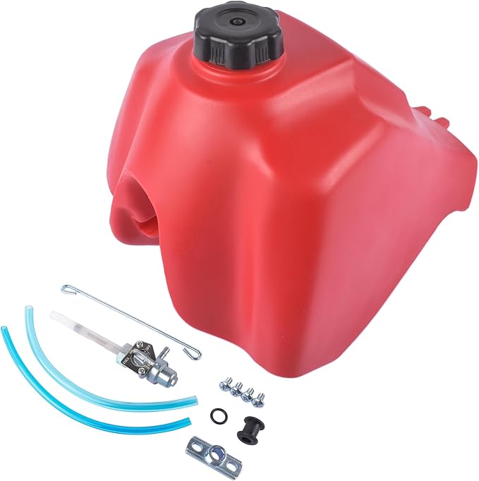 Red Fuel Tank w/ Cap and Fuel Petcock FT49002 Replacement for Honda ATC185/S 1980-1983 200S 1981-1986 200E 1982-1983 200/M 1981-1985 Mustrod