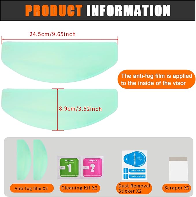 Universal Anti Fog Film for Motorcycle Helmet Visors,Helmet Visor Protector Anti Fog Sticker for Cold Mornings and Rainy Days,(2-Pack)