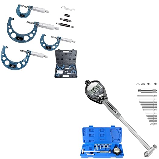 HDLNKAK Outside Micrometer Set 0-4" +Digital Bore Gauges Set 2"-6"/0.0005", Wide Selection of Anvils, Applications in Engines Cylinder Precision Measurement