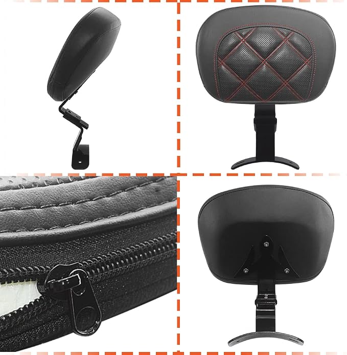 FOVPLUE Rider Backrest,Adjustable Driver Backrest Pad Kit fits for Harley Touring CVO Road Glide Road King Electra Glide Street Glide FLHR FLTRX FLHX FLHT 2009-2023,Double Red Stitching