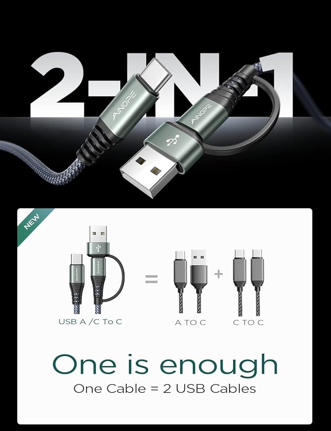 AINOPE USB-A/C to USB-C Cable & Phone Mount for Car