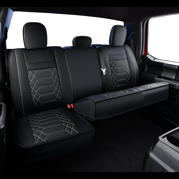 RISINGSTAR Silverado Sierra Faux Leather Seat Covers, Fit for 2019-2026 Chevy Silverado GMC Sierra 1500 and 2020-2026 2500HD 3500HD Crew Cab(Full Set, Black&Gray)