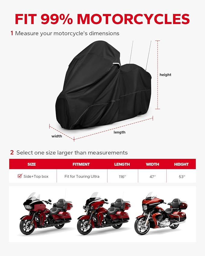 Amazicha Motorcycle Cover with Side Top Box Compatible with Harley Davidson Touring Ultra Limited Street Glide Road Glide Electra Glide, Waterproof Motorcycle Cover Outdoor Storage All Weather