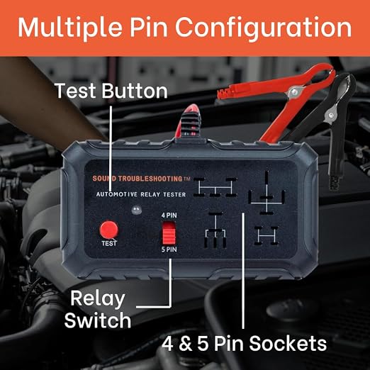 Automotive Relay Tester - 4 & 5 Pin 12V Auto Diagnostic Tool, Small Handheld DIY Car Tester with Battery Clips, Relay Testing Kit, Electrical Systems Tool | Patented