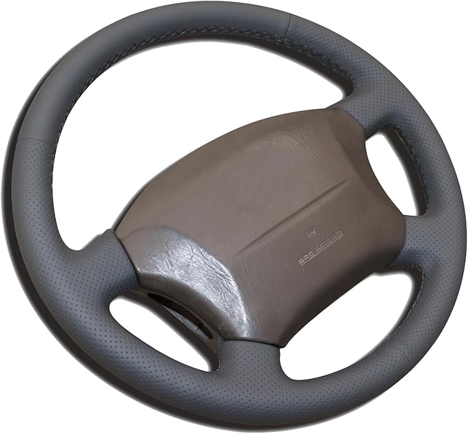 Loncky Custom Fit Dark Grey Genuine Leather Steering Wheel Cover for Toyota Land Cruiser 1995 1996 1997 1998 1999 2000 2001 2002 Accessories Car Interior Hand Stitched OEM Parts