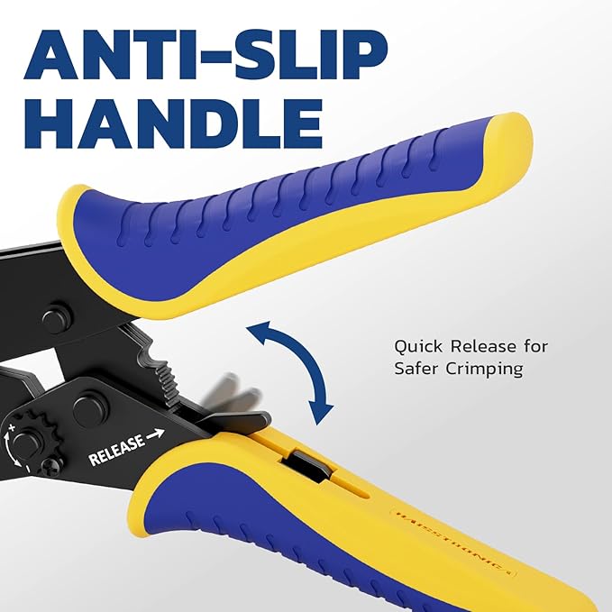 haisstronica Crimping Tool For Heat Shrink Connectors-AWG 26-10 Ratchet Wire Terminal Crimper-Ratcheting Crimper Tools-Available For Insulated Nylon Connectors and Electrical Wire Connectors HS-8327