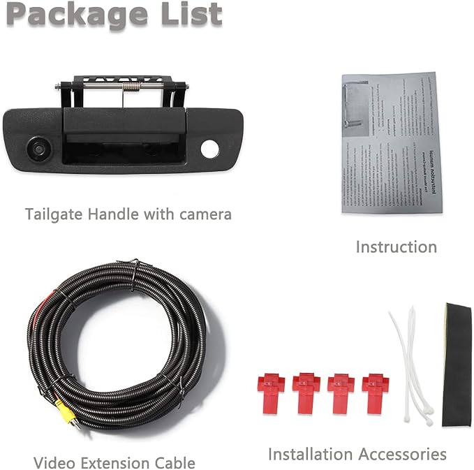 EWAY Tailgate Handle Backup Rear View Camera for Dodge Ram 1500 (2009-2017) / 2500 3500 (2010-2017) Aftermarket Reverse Camera, Tailgate Door Handle Replacement Camera with 10FT 4PIN Extension Cable