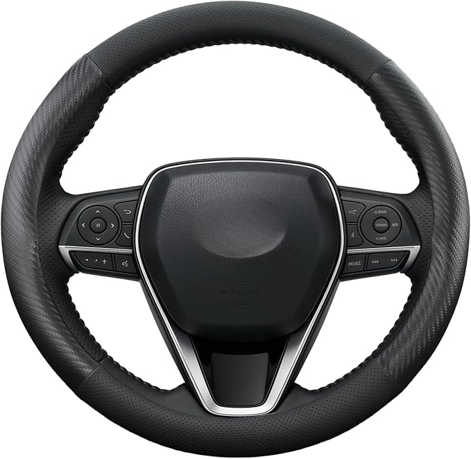 Steering Wheel Cover for Toyota Camry, Tacoma, RAV4, Corolla, Highlander, Sienna, Avalon, Prius, Standard Size 14.5-15" (Matte Carbon Fiber)