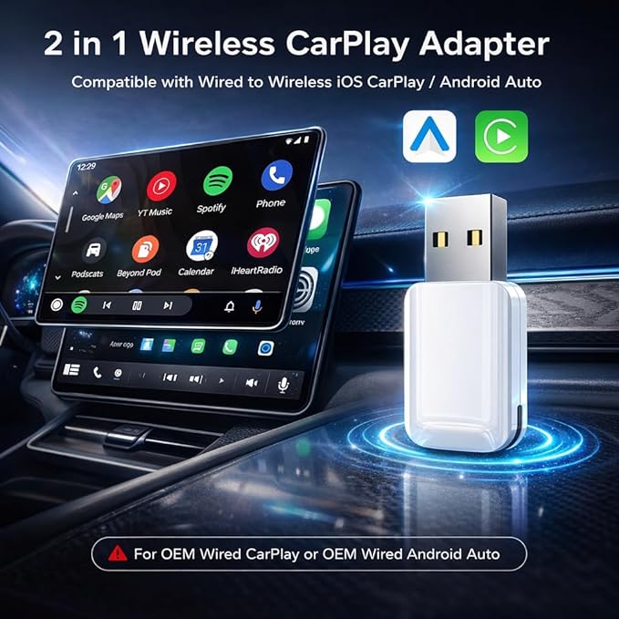 New Smart Wireless CarPlay Adapter for Apple iPhone – Slim & Super Small USB Dongle, Converts Wired CarPlay to Wireless, Stable Connection, Compatible with OEM Wired CarPlay Vehicles & iOS 10+ (White)