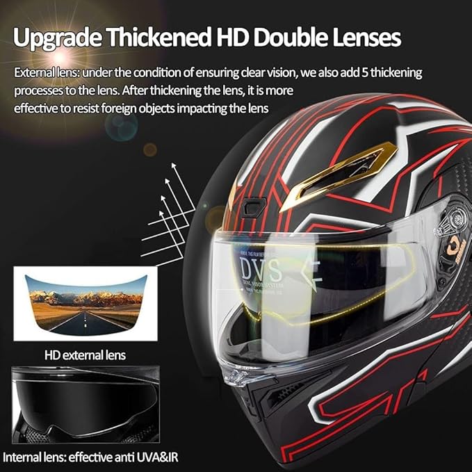 Bluetooth Modular Motorcycle Helmet DOT/ECE Approved Full Face Flip up Anti-Fog Double Visor Helmet Built-in Dual Speaker with Microphone for Adult Men and Women…