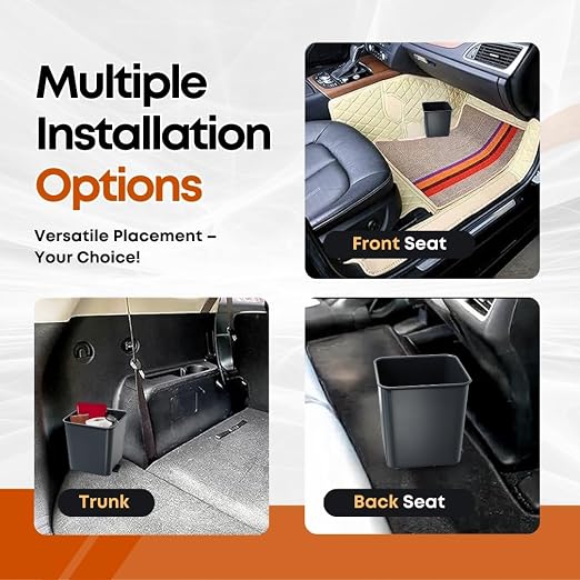 Car Trash Can Bundle – Includes Small Gray Trash Can with Cover + Anti-Slip Floor Mat Clip + 6 Boxes of 20 Leakproof Trash Bags (120 Total) – Waterproof, Covered Garbage Bin for Cars, Truck