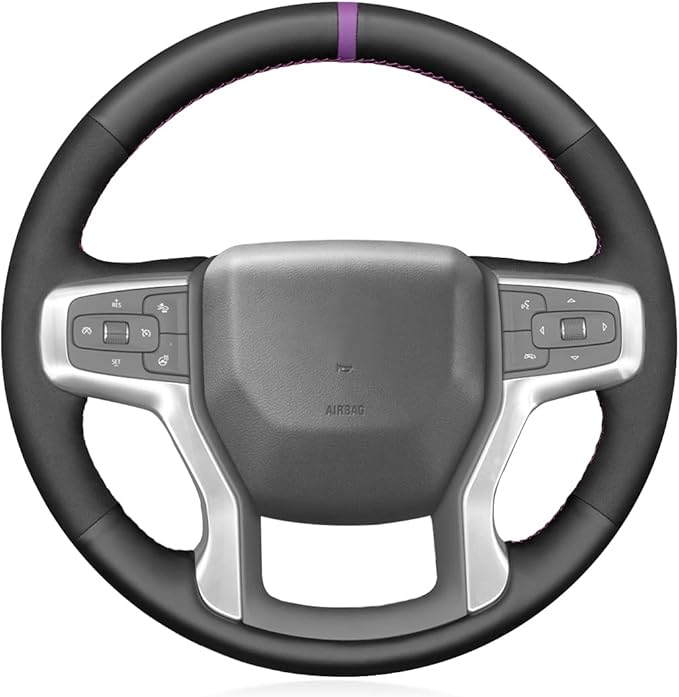 MEWANT Custom DIY Suede Genuine Leather Steering Wheel Wrap Protector for Chevy Silverado 1500 Blazer Suburban