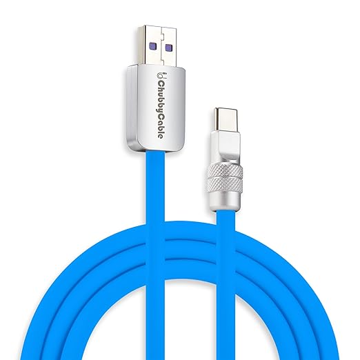 chubbycable Chubby 2.0 USB C 120W Fast Charging Cable Silicone Soft Durable USB C Cable Extra Thick Charger Cord Compatible with iPhone 17-15 Series iPad, Blue, USB-A to Type-C, 13.1FT