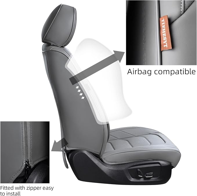 TIEHESYT Gray Car Seat Covers Full Set, Breathable Leather Automotive Front and Rear Seat Covers & Headrest for Reduce The Driving Fatigue, Compatible with Most Vehicles, Cars