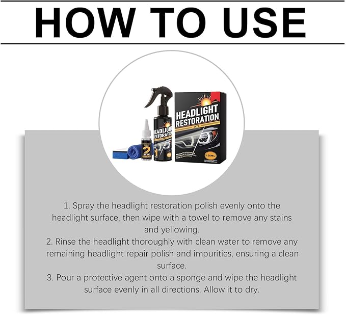 Anti-Yellowing and Oxidation Headlight Restoration kit, No Power Tools Required, Restoring to Like-New Condition, Covers 2-3 Vehicle Headlight Treatments (3)