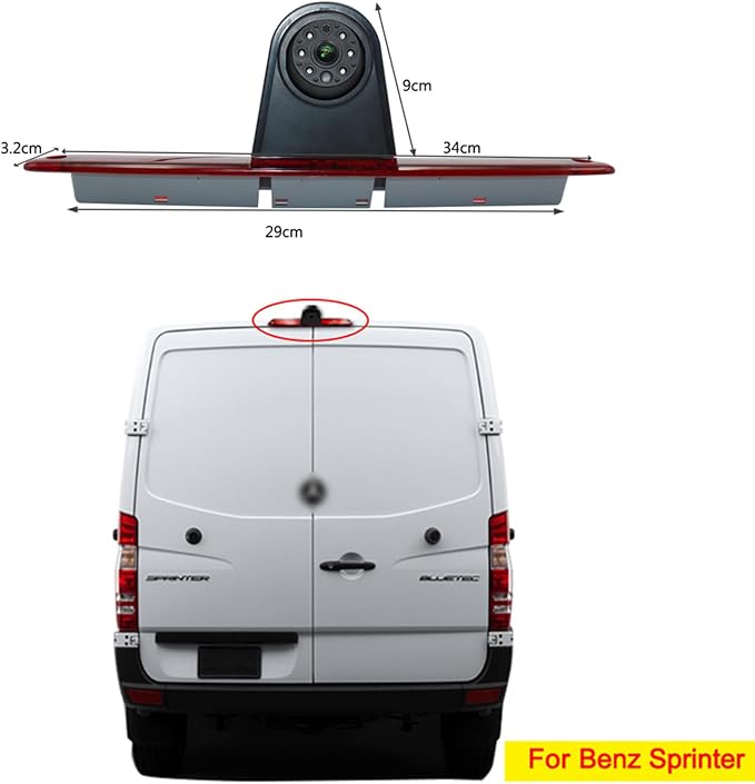 3rd Third Brake Light Backup Camera Roof Mount Fit for Mercedes-Benz Sprinter/Dodge Sprinter/VW Crafter/Vans/Transporter/Truck 2007-2019 Rear View Reverse Parking AHD 1080P Cam