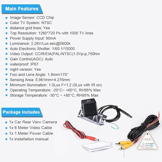 Vehicle License Plate Backup Camera,Night Vision Car Rear View Reverse Camera Replacement for Fiat 500 312 2013/12-2023/12 OEM :68225283AA 68228557AA(No.7302)