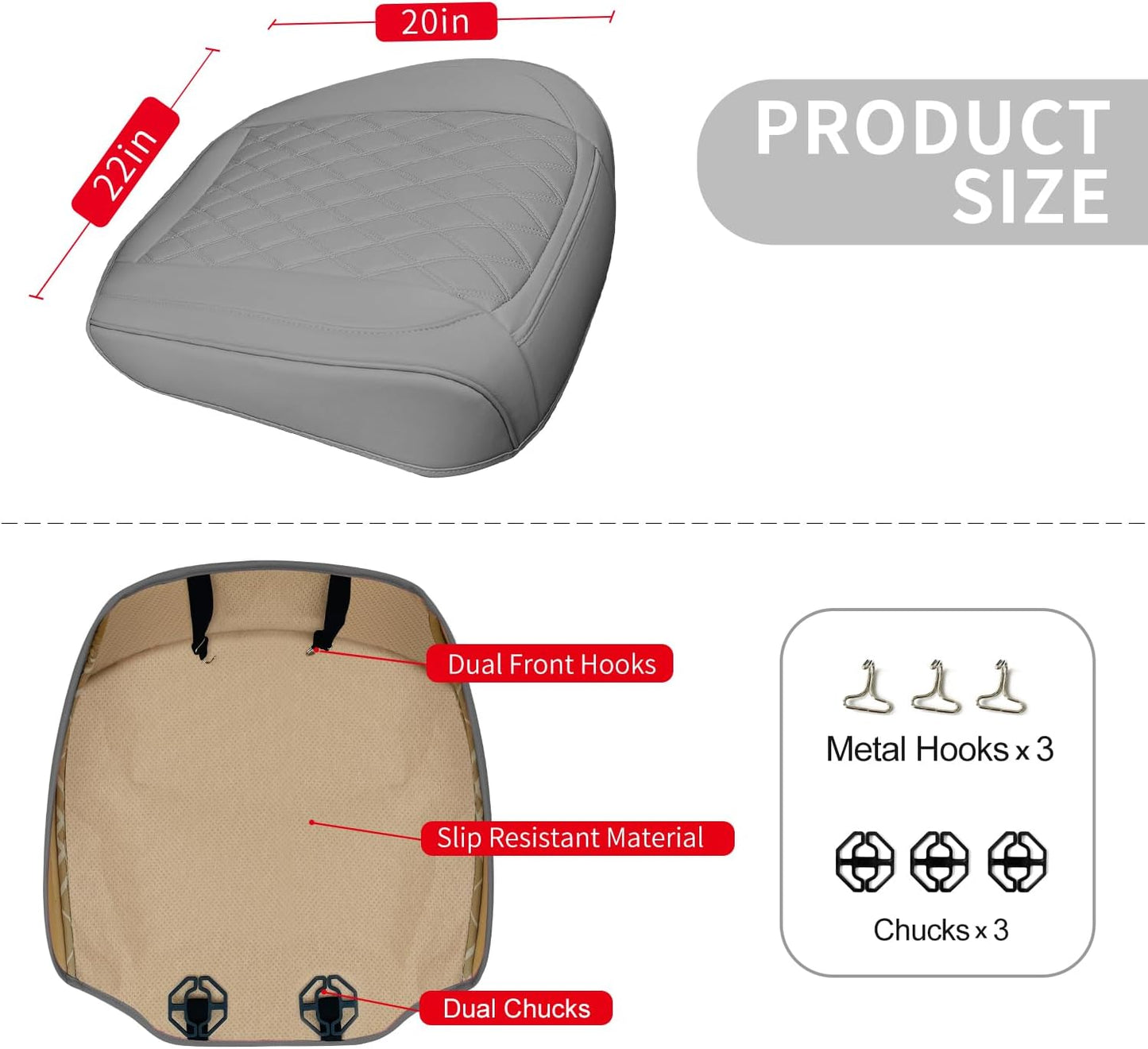 1 Pack Leather Front Car Seat Cover Bottom Car Seat, Anti-Slip and Full Wrap Driver Car Seat Protectors, Luxury Waterproof Bottom Auto Seat Cushion Pad Mat for Most Vehicles(Gray)