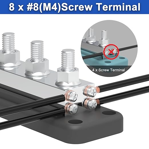 600A Bus Bar 12V Power Distribution Block with 3/8" (M10) 4-Posts Heavy Duty Terminals Block with Cover for Automotive, Marine, Battery System (Black)