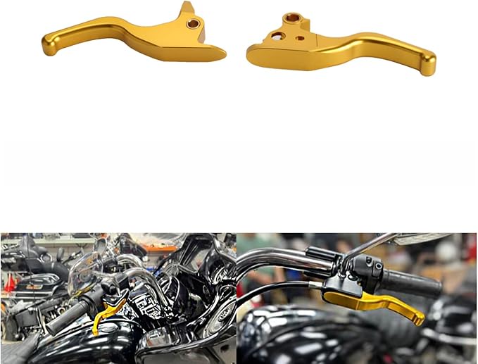 3 Finger 5.9" CNC Shorty Hand Control Lever Kit Brake Clutch Levers Fit for Harley Softail Low Rider S Sport Glide Standard Street Bob 2015-2024(Gold)