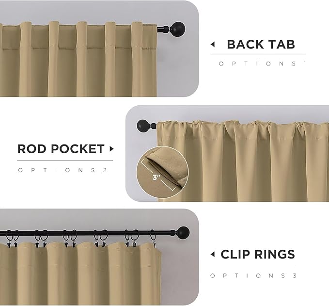 Joydeco Blackout Curtains 84 Inch Long for Bedroom, Thermal Insulated Black Out Curtains 2 Panels Set, Room Darkening Drapes for Living Room Window (W52 x L84 Inch, Beige)