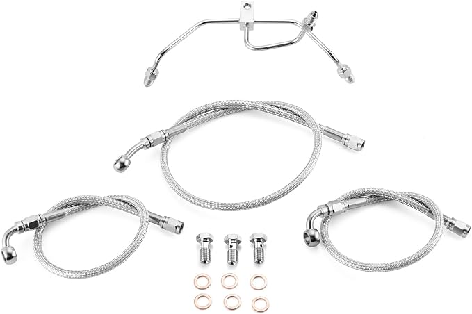 Mofun 50" Extended Length Non-ABS Hydraulic Front Brake Line Kit Stainless Steel Compatible with Harley Dyna Fat Bob FXDF FXDFSE Low Rider 2009-2017, Fit 12"-14" Handlebar Chrome