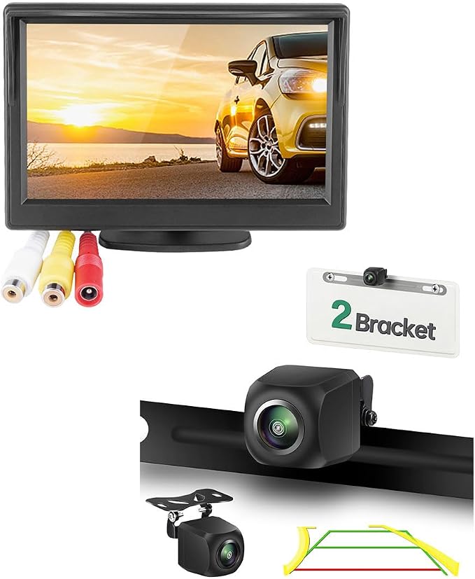 GreenYi AHD Monitor Camera Set, 800x480 HD TFT Monitor + Universal AHD 1080P Rear Licnese Plate Camera