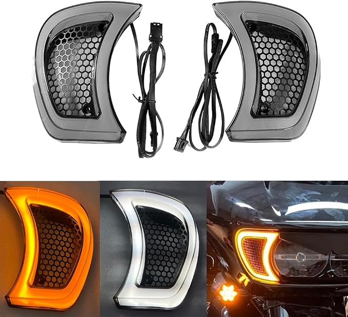 Turning Blinker Lights Headlight Vent Accent LED Indicator Tracer for Harley Touring Road Glide Models 2014-2023 (Smoke)
