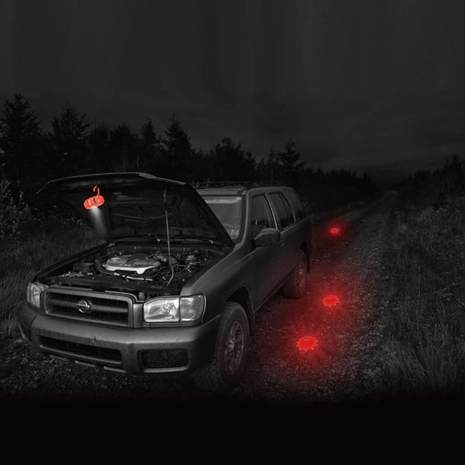 Ecoangel USB Rechargeable LED Road Flares Emergency Lights-Roadside Warning Car Safety Beacon Flashing Disc Flare Kit with Magnetic Base for Vehicles & Boat | 12 Beacon Disc Pack
