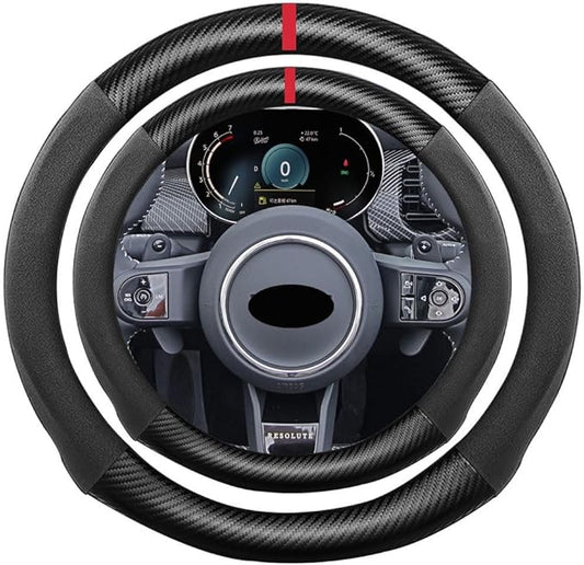 Suede Carbon Fiber Steering Wheel Cover, Compatible with Mini Cooper Hardtop Convertible Clubman Countryman 15 inch Soft SuedeTouch Leather Sport Non-Slip Automotive Interior Accessories