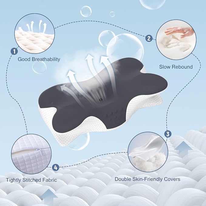 Cervical Neck Pillow for Neck Pain Relief, Ergonomic Neck Support Pillow for Sleeping, Contour Memory Foam Side Sleeper Pillow for Back Stomach Sleepers with Pillowcase