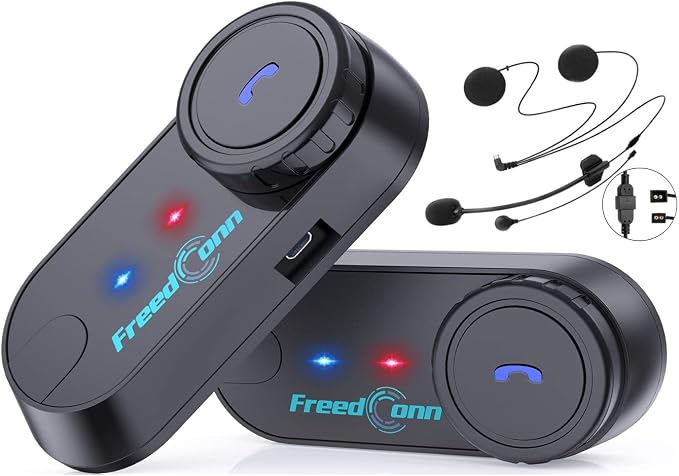 FreedConn Bluetooth Motorcycle Headset, TCOM VB Helmet Headset 2-Way 800M Intercom, Universal Pairing Communication System Kit for Ski/ATV/Dirt Bike (FM/ IP65 /2 in 1 Mic/Siri) 2 Pack