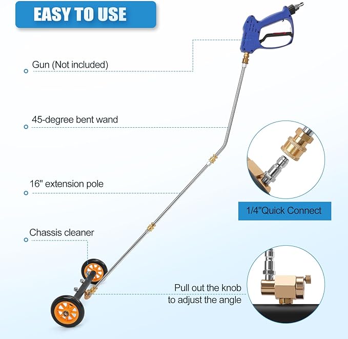 FIDISP Undercarriage Pressure Washer Cleaner, 16 INCH 2-in-1 Pressure Washer Broom with Extension Wand, Wash Mitt, 9 Nozzles, 4000 PSI Under Car Pressure Washer Attachment for Cars, Trucks