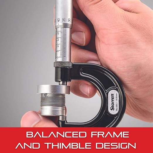 Starrett Outside Micrometer with One-Piece Spindle, Satin Chrome Finish and Advanced Sleeve Design - American Pride Theme, 0-1" Range, .0001" Graduation - APT436.1XRL-1