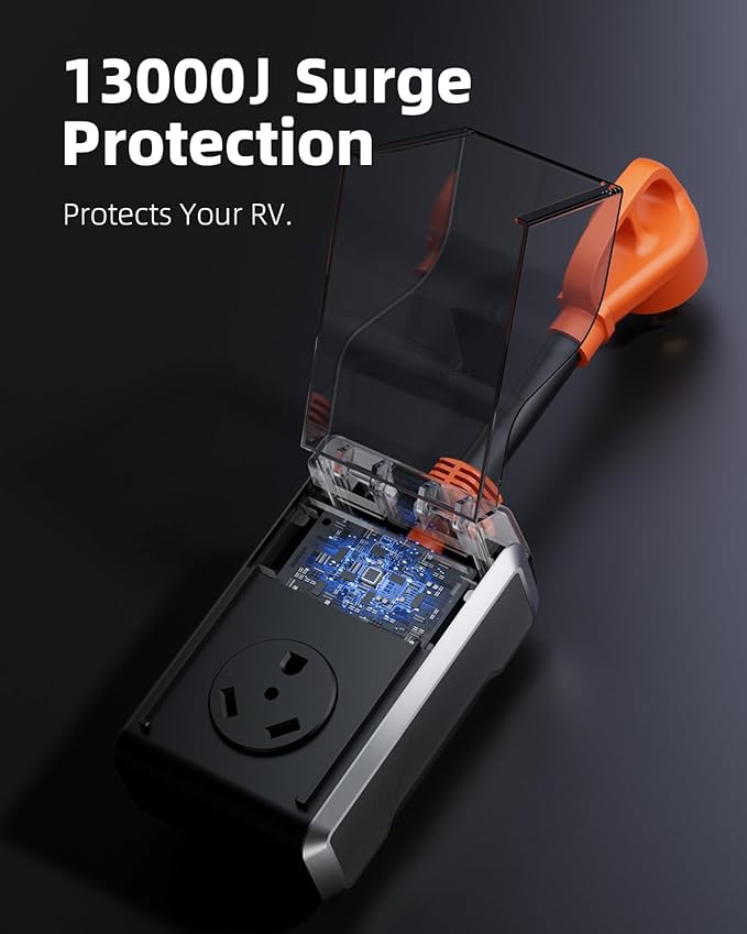 RV Surge Protector 30 amp, 2026 Upgraded 13000J Surge Protection RV Circuit Analyzer 30 amp RV Surge Protector with Waterproof Cover, RV Adapter Plug for Camper, Travel Trailers - TT-30P