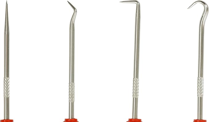 ARES 10034 – Mini Hook and Pick Set - 4-Piece Set Includes Angled, Straight, and Full Hooks and Picks - Hardened Steel Shafts - Easily Remove Hoses, O-Rings, and Gaskets