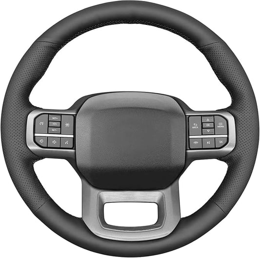 Black Genuine Leather Carbon Fiber Steering Wheel Cover for Ford F-150 2021-2026 /Ford F-250 F-350 F-450 F-55- F600 2023 20242025 2026 /Ford Expedition 2022-2024 Accessories Custom OEM Parts