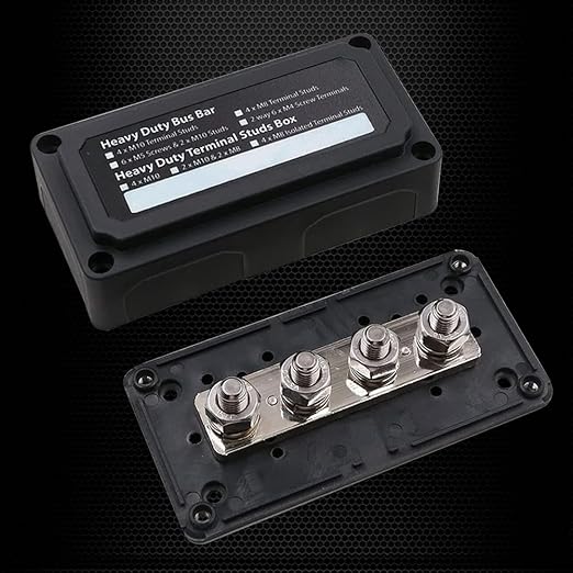 4 x M8 (5/16") Studs Power Distribution Block Bus Bar 12V, Ampper Waterproof HD 200A Marine BusBar Battery Distribution Block W/Cover for Auto Boat Solar (Black)
